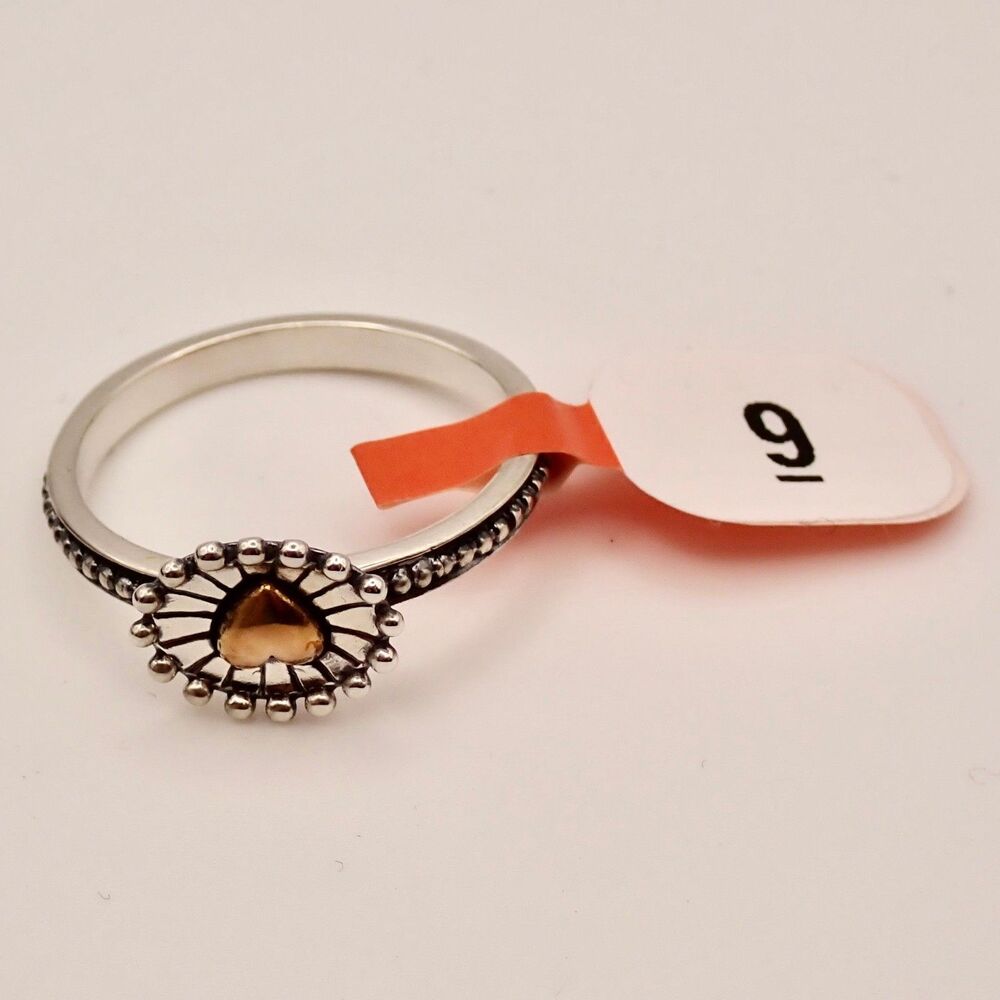 NEW Retired James Avery Radiant Heart Ring 9 Silver Bronze Beaded Band - Picture 2 of 4